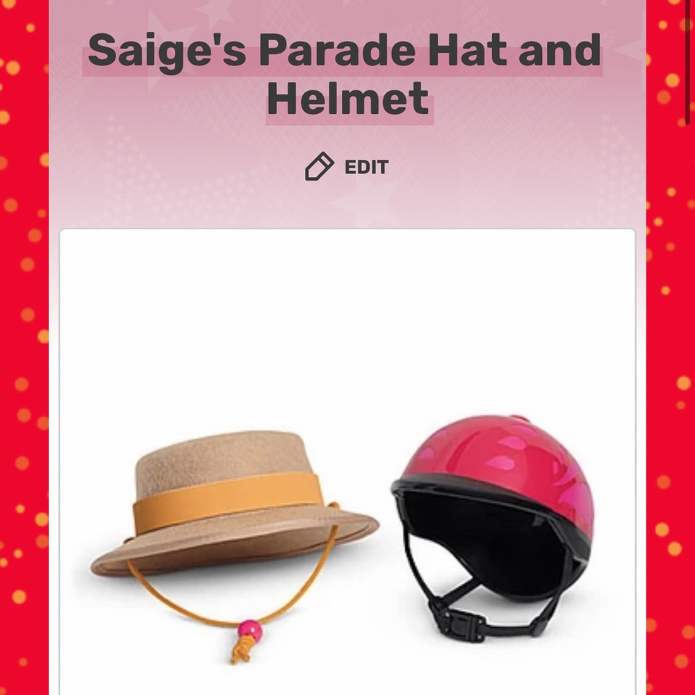 American Girl Saige’s Parade Hat & Helmet